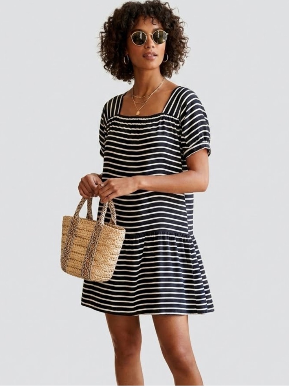 J.Crew Striped 100% Silk Drop-Waist Mini Dress Navy/White Nautical Quiet Luxury